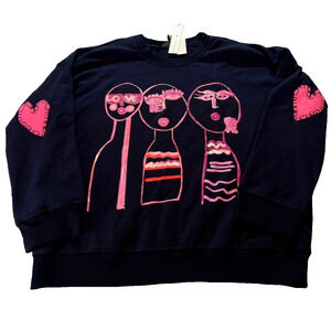 NWT Aqua Kerri Rosenthal Womens Navy Graphic Print Sweatshirt Hearts Size S